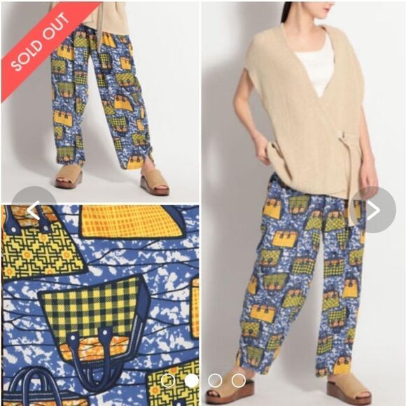 NIKO AND... pants blue purse print Japanese‎ lounge with pockets S - Picture 11 of 11